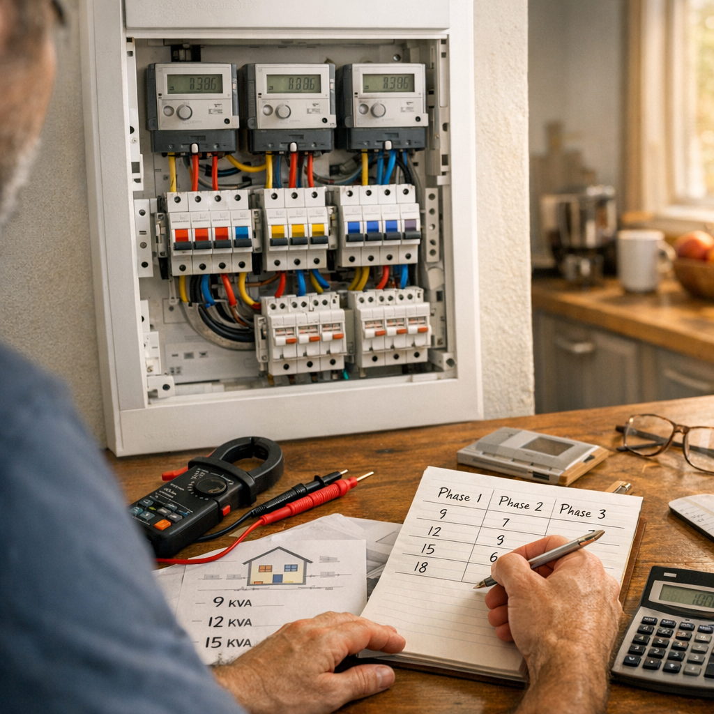 Diagnostic propriétaire : 9, 12, 15 ou 18 kVA, combien par phase à la maison ?