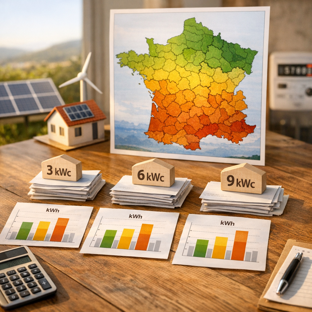Fourchettes 2026&nbsp;: combien de kWh pour 3, 6 ou 9 kWc selon la région&nbsp;?