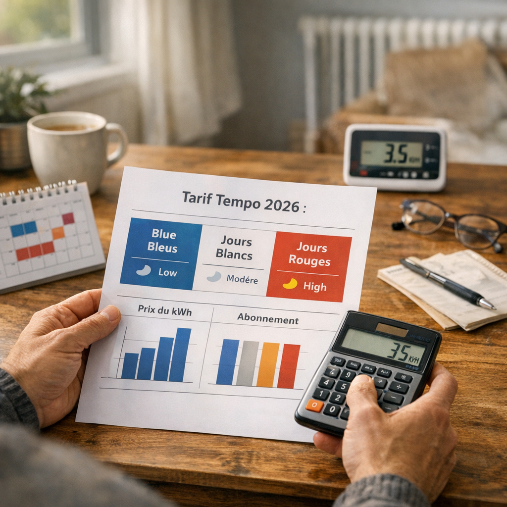 Tarif Tempo 2026 : lire les couleurs sans confondre prix du kWh et abonnement